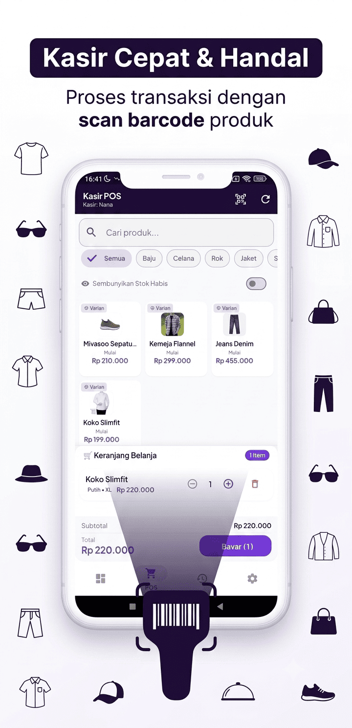 Tampilan kasir Kasir Gaya POS untuk toko fashion