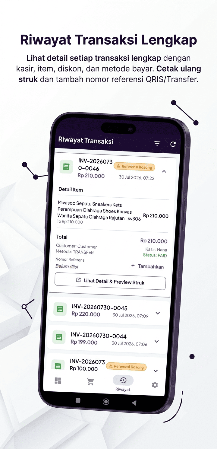 Riwayat transaksi toko fashion di Kasir Gaya POS